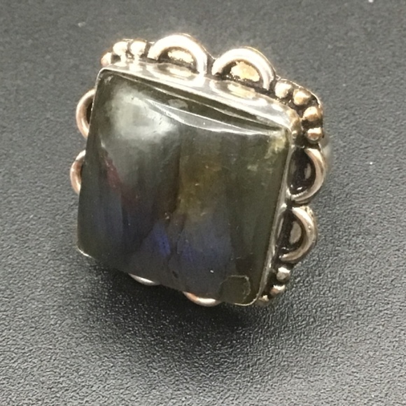 RING STERLING SILVER .925 with RAW LABRADORITE SQUARE CUT STONE - Picture 4 of 10